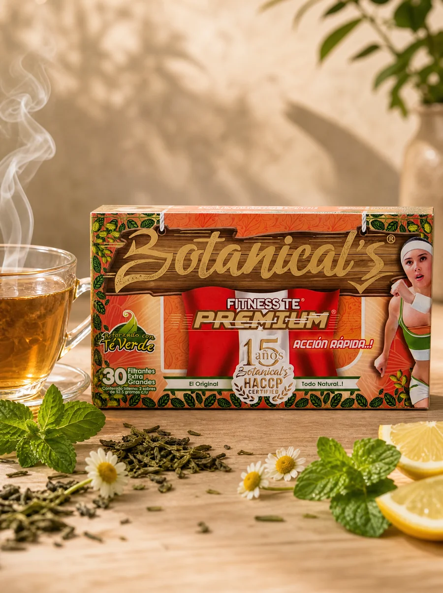 Botanical's Naranja junto a una taza de té caliente con limón y manzanilla